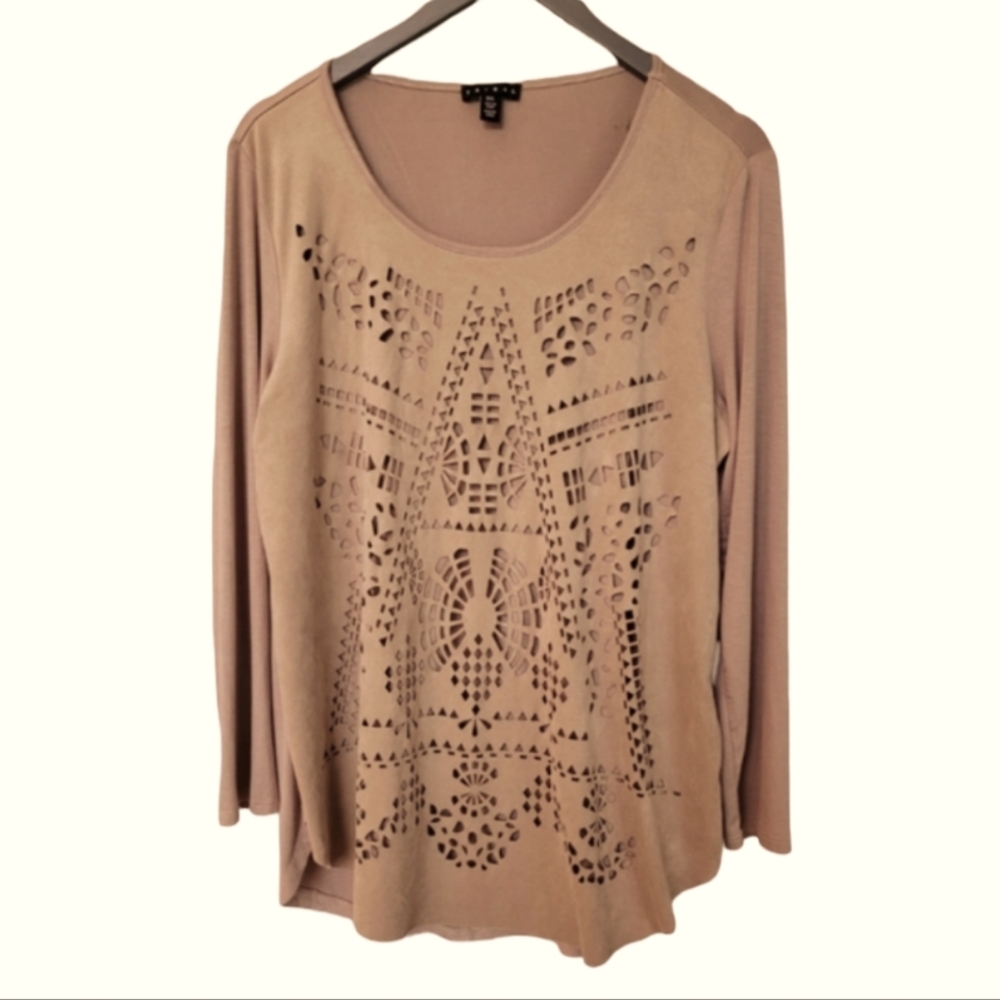 TRIBAL Microsuede Laser Cut Design Tan Tunic size Large